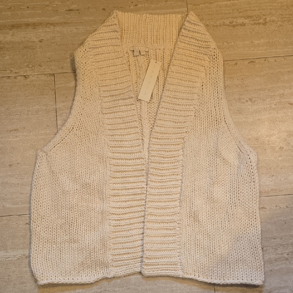 Theory Sweaters - New Theory Organic Cotton Cara Natural White Open Front Vest